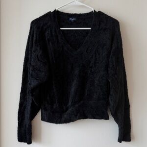 Splendid Black Fuzzy V-Neck Sweater